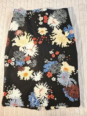Pencil Skirt Philosophy Black Skirt with Cream, Blue & Red Floral Trim